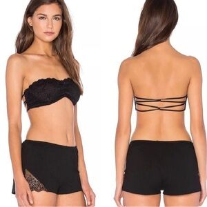 NWT $20 Free People Black Essential Lace Bandeau Scalloped Lace Trim Bralette XS